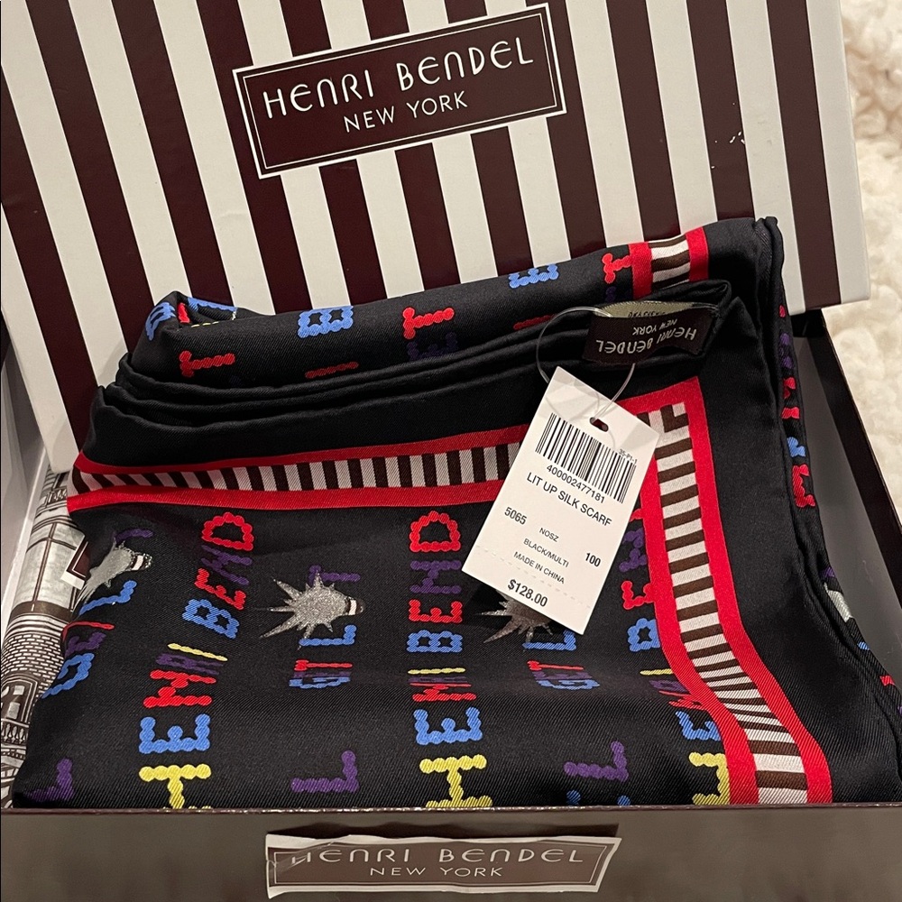 HENRI BENDEL Lit Up Silk 35x35 Scarf in HB Box and Paper | NWT NIB